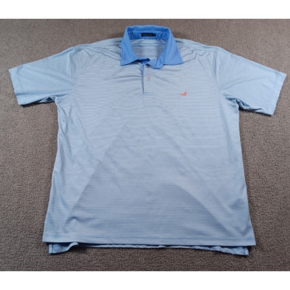 Southern Marsh‎ Golf Polo Shirt Men XL Blue White Stripe Duck Logo Performance